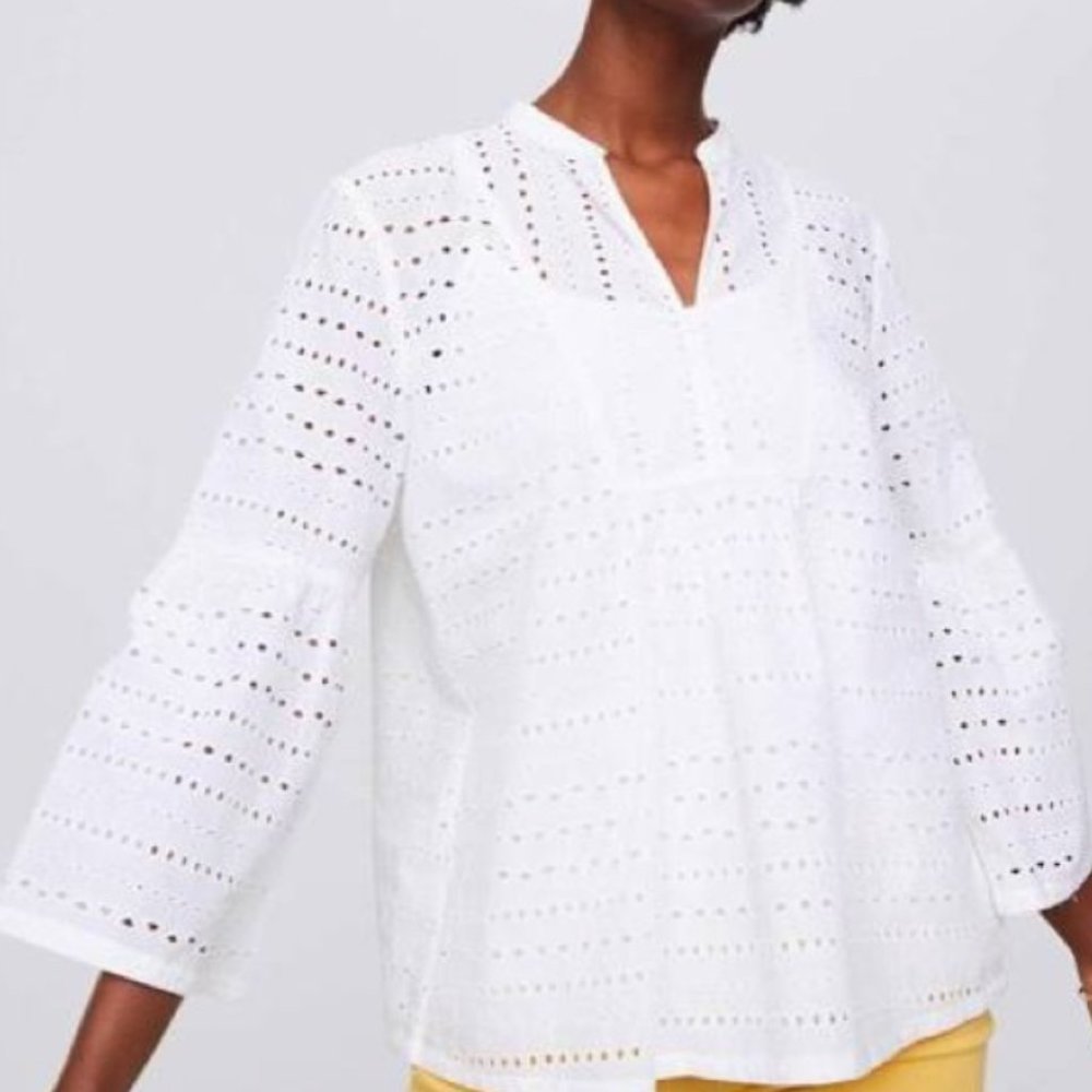 NWT LOFT Eyelet Blouse with Bell Sleeves